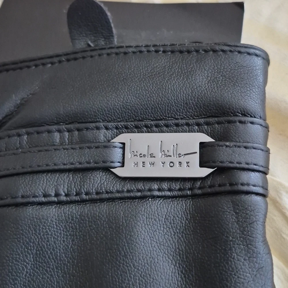 Nicole Miller black Soft vegan leather womens gloves Sz S/M NWT